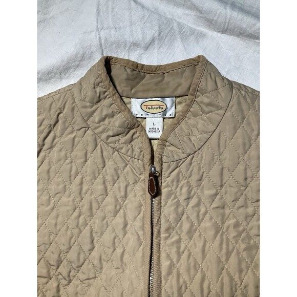 Talbots Petite Vest Size L Quilted Beige Zipper Pockets Cotton Blend - Picture 2 of 5